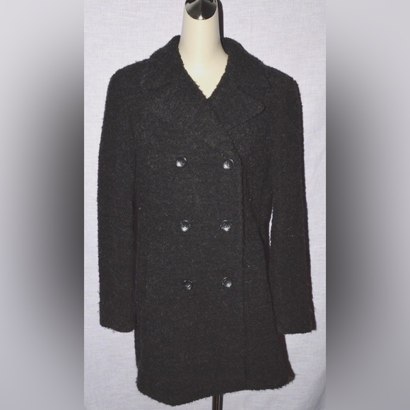 UTEX DESIGN SIZE 10 M MEDIUM BLACK CHARCOAL WOOL COAT JACKET DOUBLE BREASTED - Picture 1 of 7